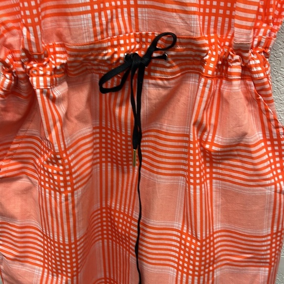 Never a Wallflower Orange & White Checkered Plaid Tie Waist Dress Pockets XS - Picture 2 of 7